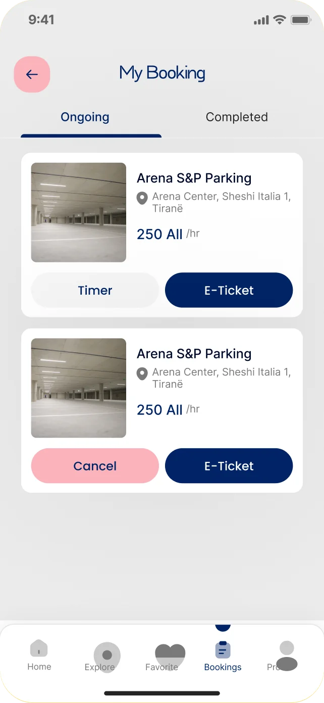 My Booking screen with ongoing reservations